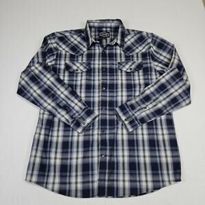 Gibson Trading Co Mens L Pearl Snap Western Shirt Plaid Blue Rodeo Cowboy NEW